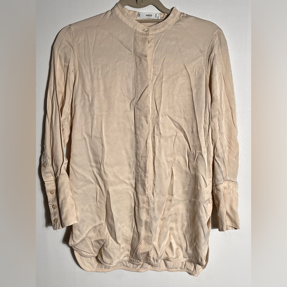 Mango Sleek Cream Button Up Blouse XS